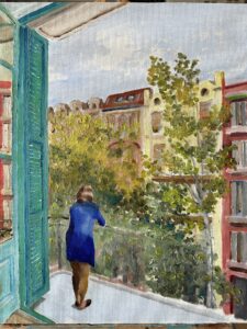 Calle de Valencia en Barcelona. Óleo, lienzo. 41x33 cm. 2024
